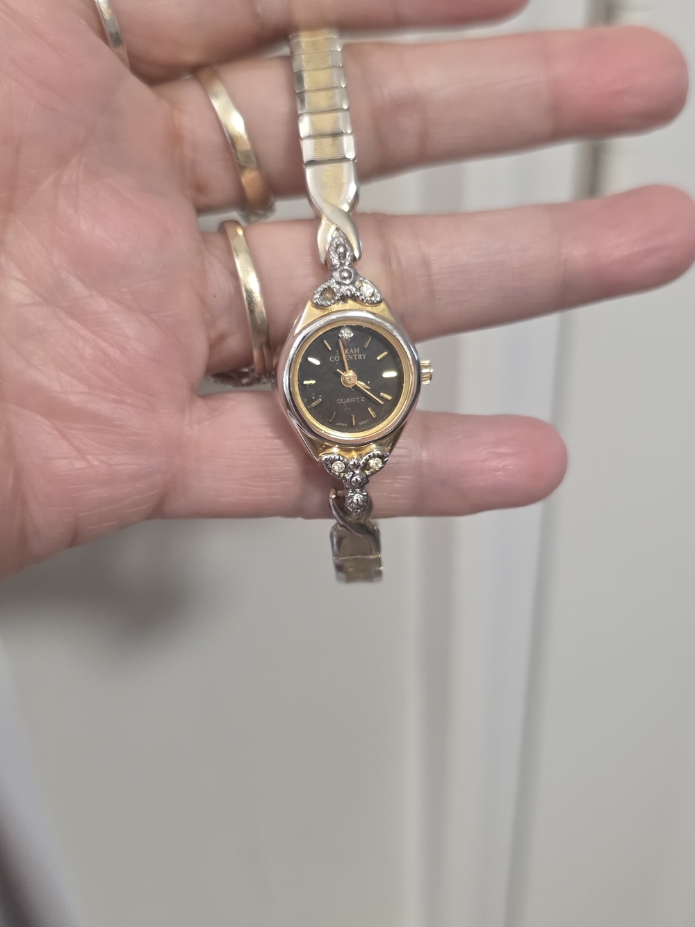 Vintage Sarah Coventry Geneva Two-Tone Ladies Watch with Black Dial